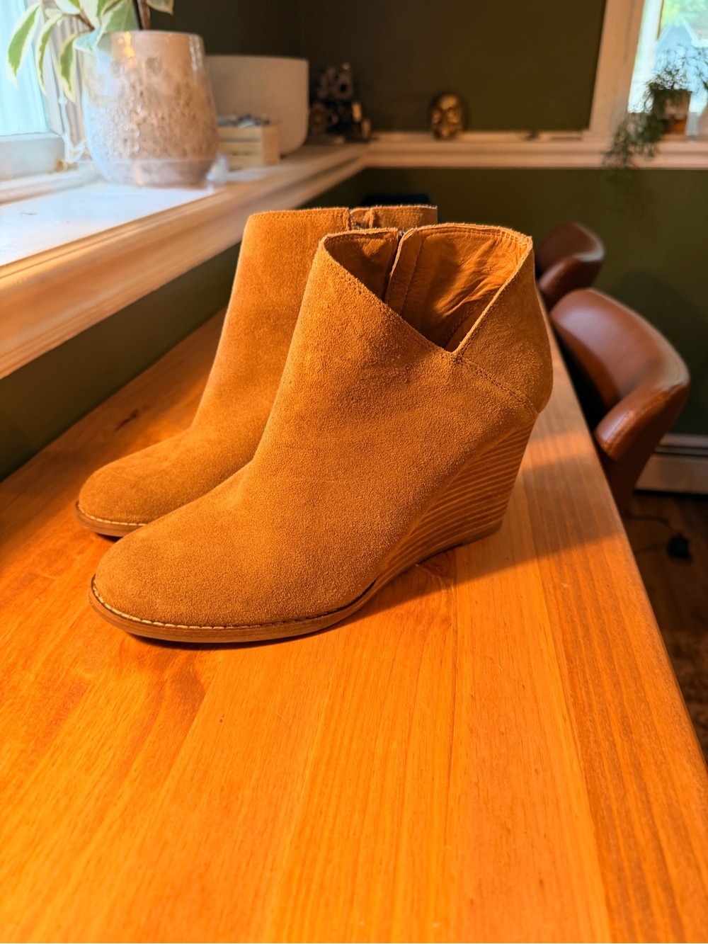 Lucky Brand Yakeena Tan Suede Wedge Booties - Picture 3 of 5